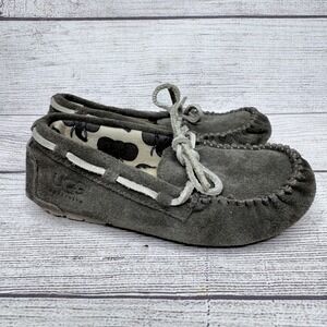 Kids UGG Australia Grey Suede Moccasin Slippers Size 10